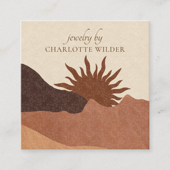 Boho Terracotta Sand Abstract Handmade Jewelry Bus Square Business Card (Front)