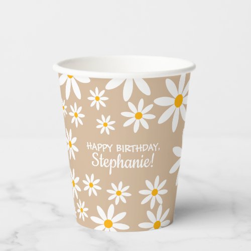 Boho Terracotta Sand Retro Daisies Birthday Party  Paper Cups
