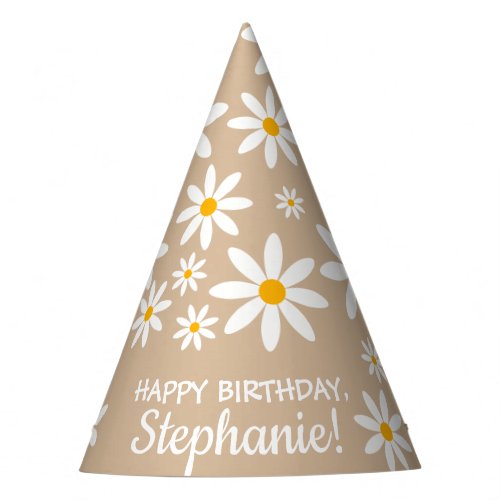 Boho Terracotta Sand Retro Daisies Birthday Party  Party Hat