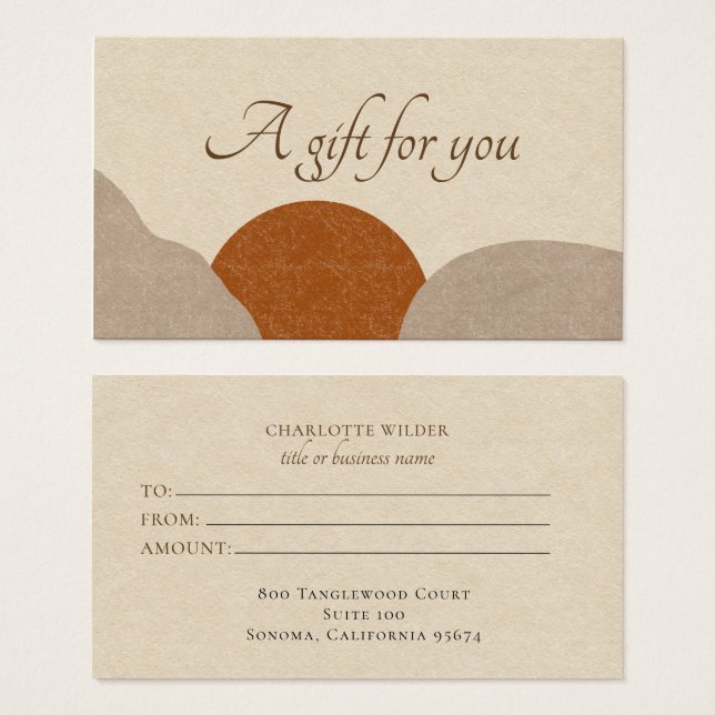 Boho Terracotta Sand Sun Abstract Gift Certificate (Front & Back)
