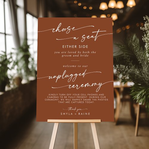 Boho Terracotta Seat Unplugged Ceremony Sign