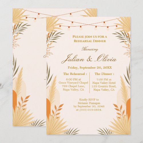 Boho Terracotta String Lights Rehearsal Dinner Invitation