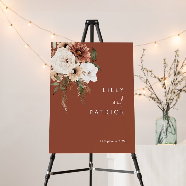 Boho Terracotta Summer Autumn Wedding Welcome Sign (In Situ (Stand))