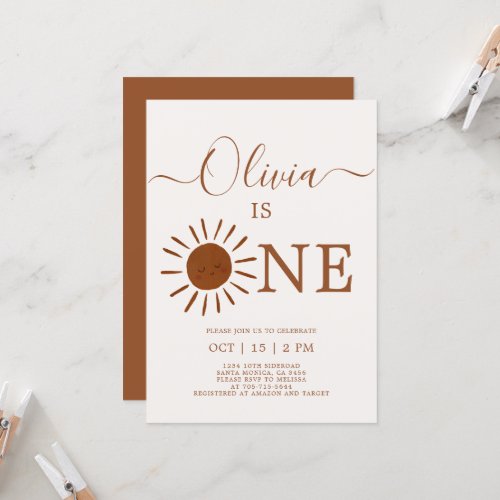 Boho Terracotta Sun 1st Birthday Invitation