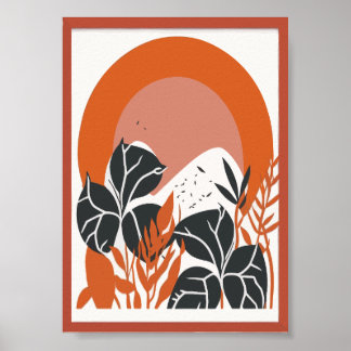 Boho Terracotta Sun Arch Tropical Leaf Print