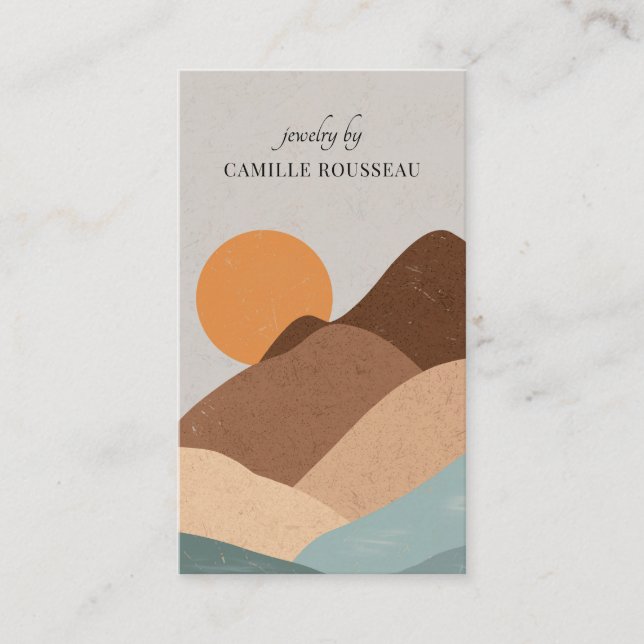 Boho Terracotta Sun Mountains Handcrafted Jewelry Business Card (Front)