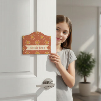 Boho Terracotta Sun Rays Kids Room Name Sign