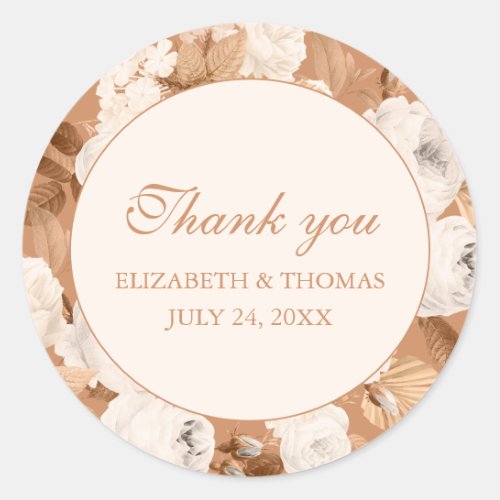 Boho Terracotta Thank You Round Sticker with Peony