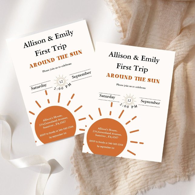 Boho terracotta Twins  first trip first birthday  Invitation (Creator Uploaded)