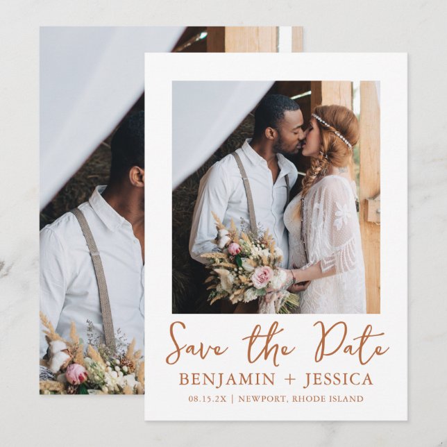 Boho Terracotta Two Photo Wedding Save the Date (Front/Back)