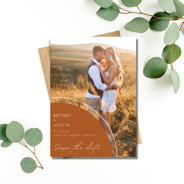 Boho Terracotta Two Photo Wedding Save the Date (Boho Terracotta Two Photo Wedding Save the Date)
