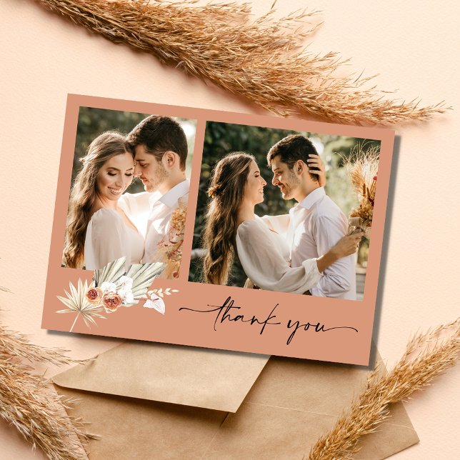 Boho Terracotta Two Photo Wedding Thank You  (Boho Terracotta Two Photo Wedding Thank You Card)