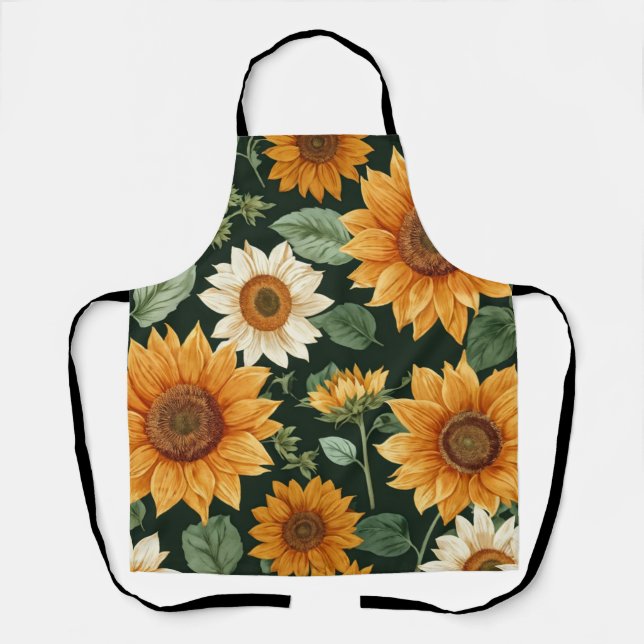 Boho Terracotta Vintage Sunflower Pattern Apron (Front)