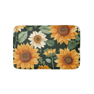 Boho Terracotta Vintage Sunflower Pattern Bath Mat