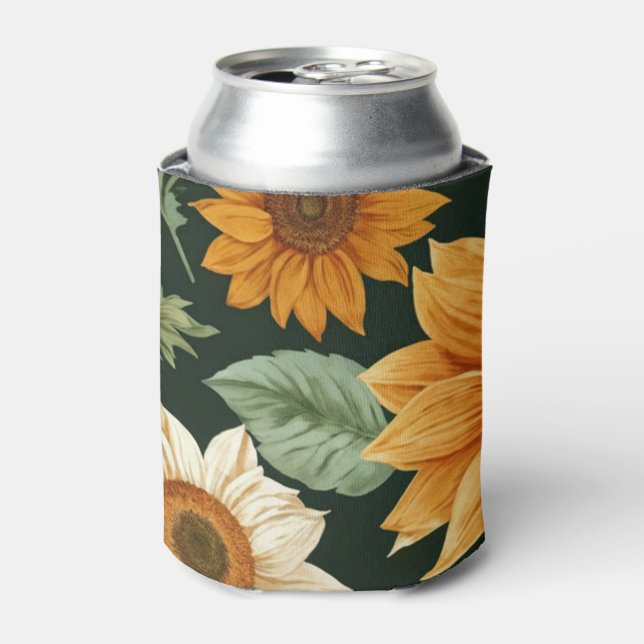 Boho Terracotta Vintage Sunflower Pattern Can Cooler (Can Front)