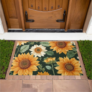 Boho Terracotta Vintage Sunflower Pattern Doormat