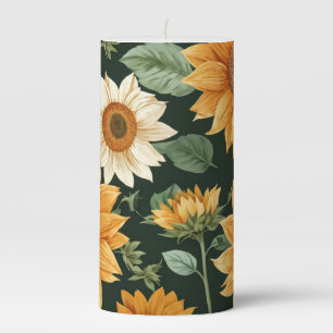 Boho Terracotta Vintage Sunflower Pattern Pillar Candle