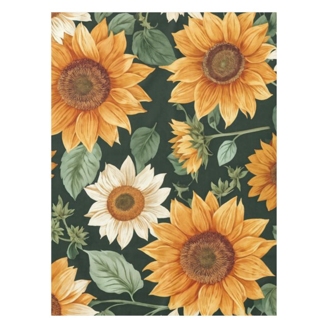 Boho Terracotta Vintage Sunflower Pattern Tablecloth (Front)