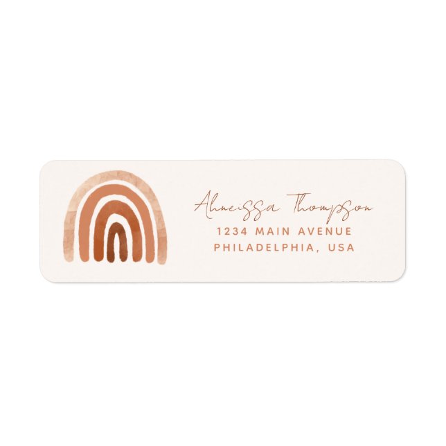 Boho Terracotta Watercolor Rainbow Taupe  Label (Front)