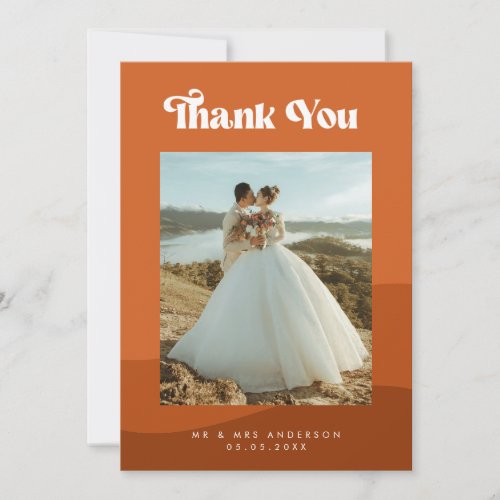Boho Terracotta Waves  Retro Typography Wedding Thank You Card