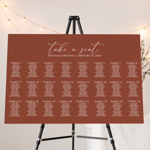 Boho Terracotta Wedding 24 Table Seating Chart Foam Board