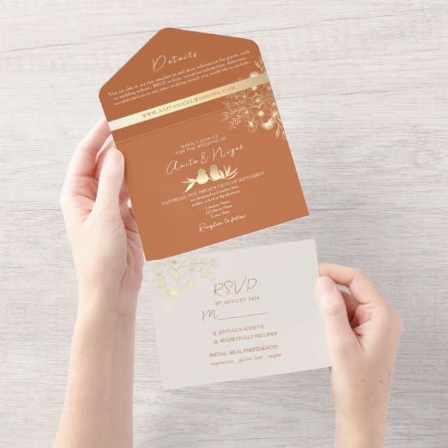Boho Terracotta Wedding All In One Invitation (Tearaway)