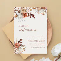 Neutral Earthy Taupe Floral Wood QR Code Wedding Invitation, Zazzle