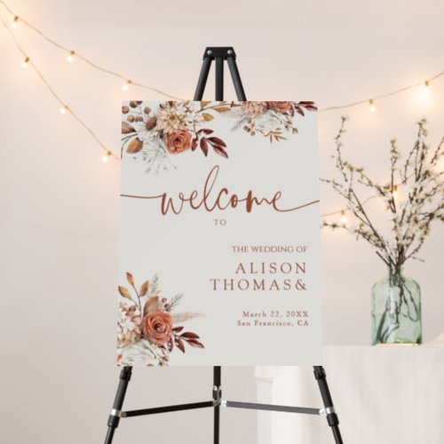 Boho Terracotta Wedding Floral Welcome Sign