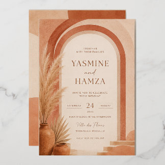 Boho Terracotta Wedding Invitation Foil Invitation