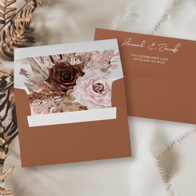 Boho Terracotta Wedding Invitation Return Address Envelope (Creator Uploaded)