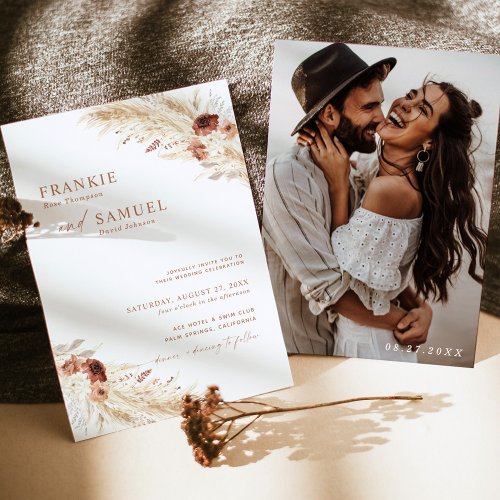 Boho Terracotta Wedding Invite Photo Wedding Invitation