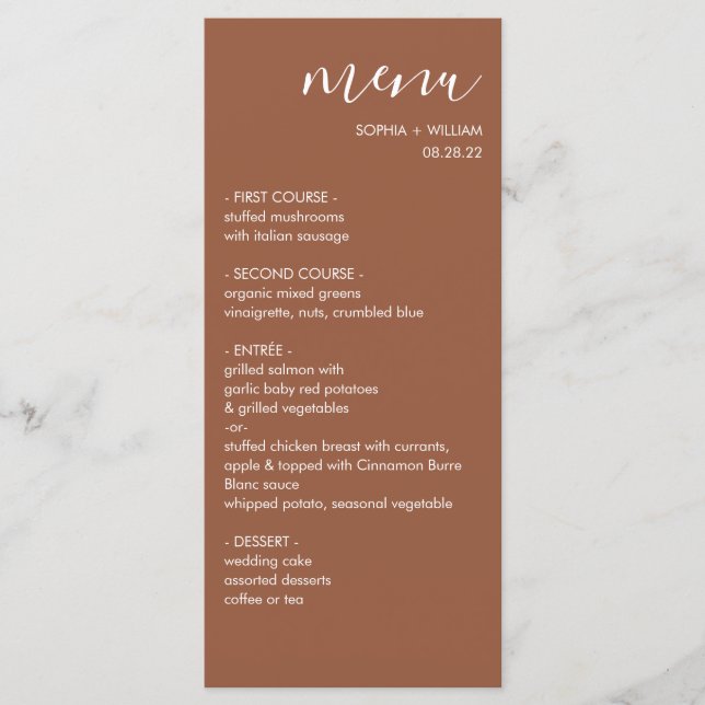 Boho Terracotta Wedding Menu (Front)