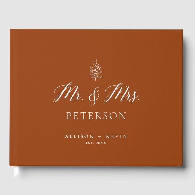 Boho Terracotta Wedding Mr. & Mrs. Guest Book (Front)