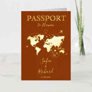 Boho Terracotta Wedding Passport World Map Hawaii Foil Greeting Card