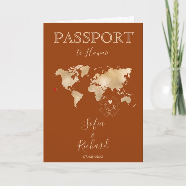 Boho Terracotta Wedding Passport World Map Hawaii Invitation (Front)