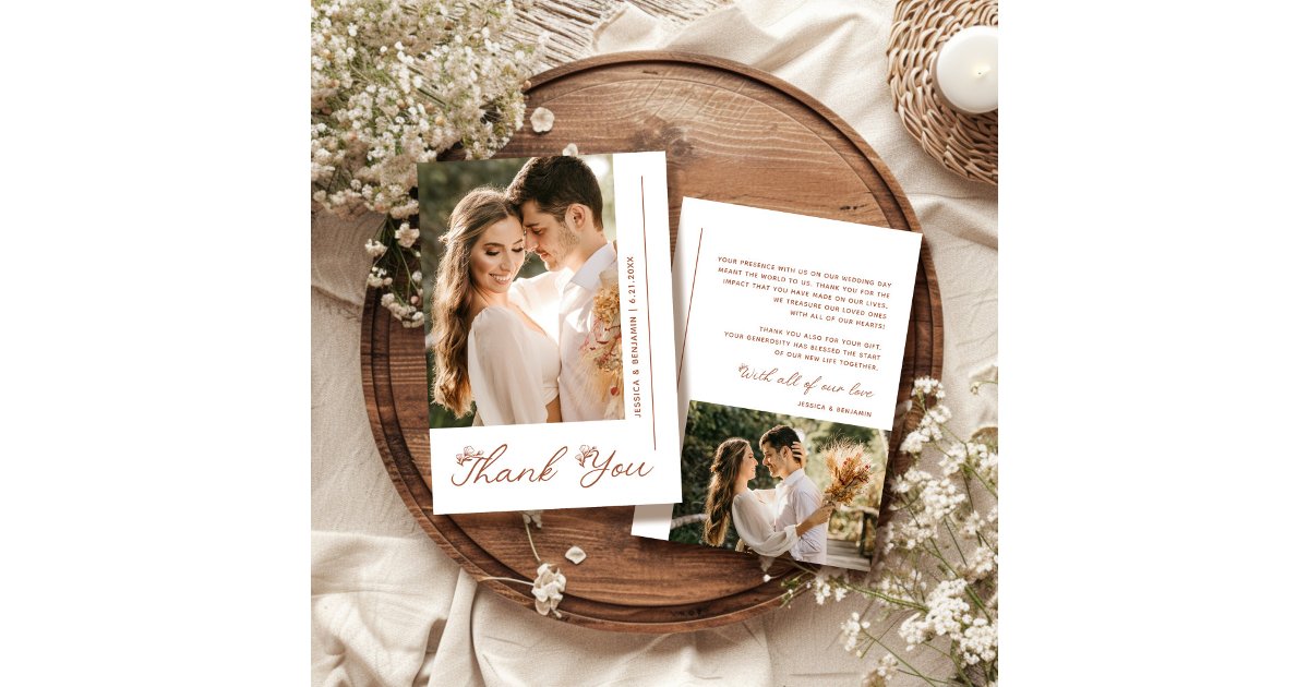 Boho Terracotta Wedding Photo Thank You Card | Zazzle