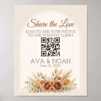 Boho Terracotta Wedding QR Code Sign