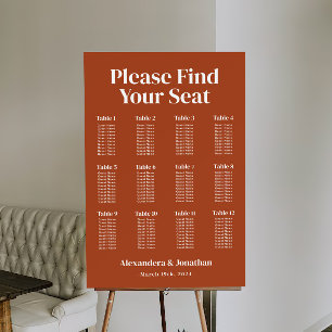Boho Terracotta Wedding Seating Chart Foam Board
