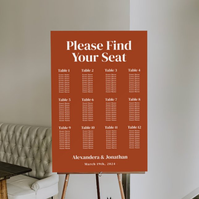 Boho Terracotta Wedding Seating Chart Foam Board (Creator Uploaded)