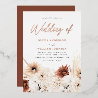 Boho Terracotta & White Floral Wedding Foil Invitation
