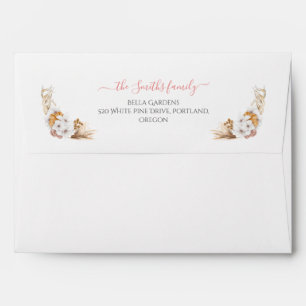 Boho Terracotta White Flowers Return Address Envel Envelope
