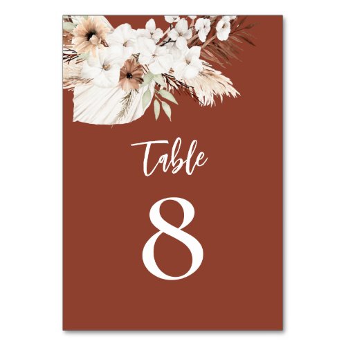 boho terracotta white flowers table number