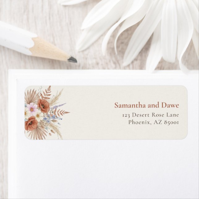 Boho Terracotta Wildflower Address Label (Insitu)