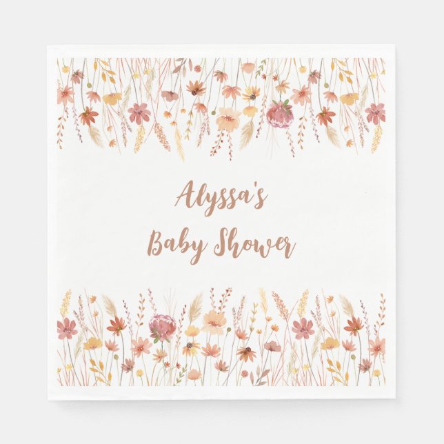 Boho Terracotta Wildflower Baby Shower Napkins (Front)