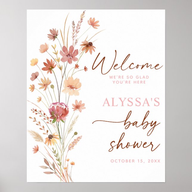 Boho Terracotta Wildflower Baby Shower Welcome Poster (Front)