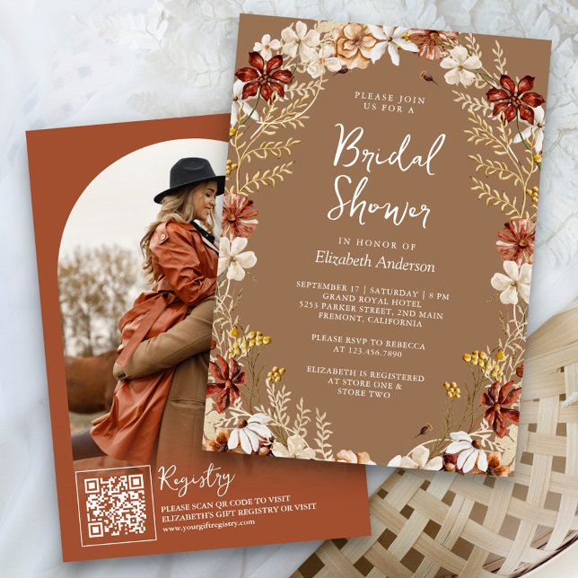 Boho Terracotta Wildflower Beige Bridal Shower Invitation (Creator Uploaded)