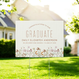 Boho Terracotta Wildflower Bloom Graduation  Sign