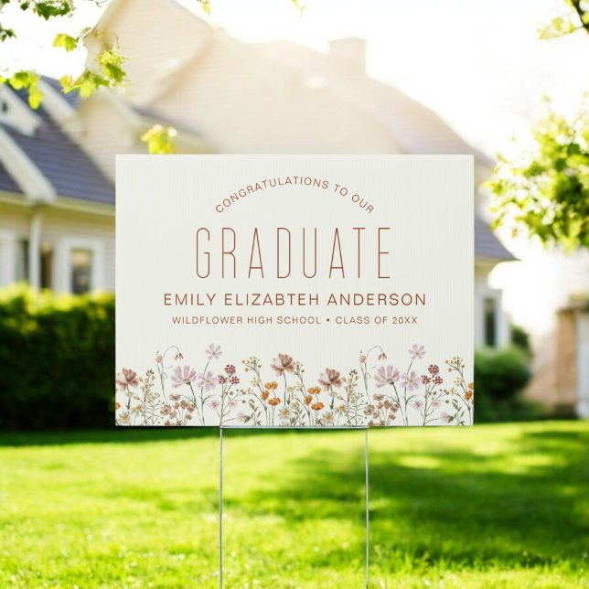 Boho Terracotta Wildflower Bloom Graduation  Sign (Creator Uploaded)