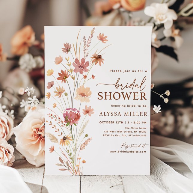 Boho Terracotta Wildflower Bridal Shower Invitation (Creator Uploaded)