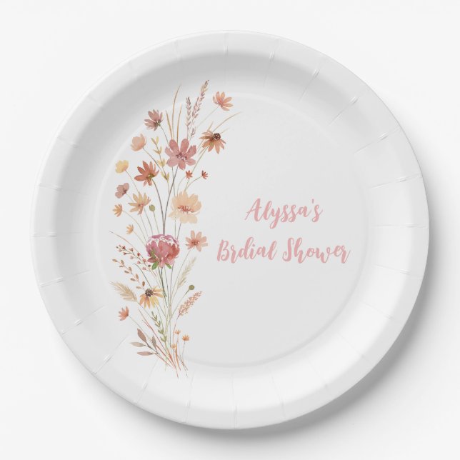Boho Terracotta Wildflower Bridal Shower Paper Plates (Front)